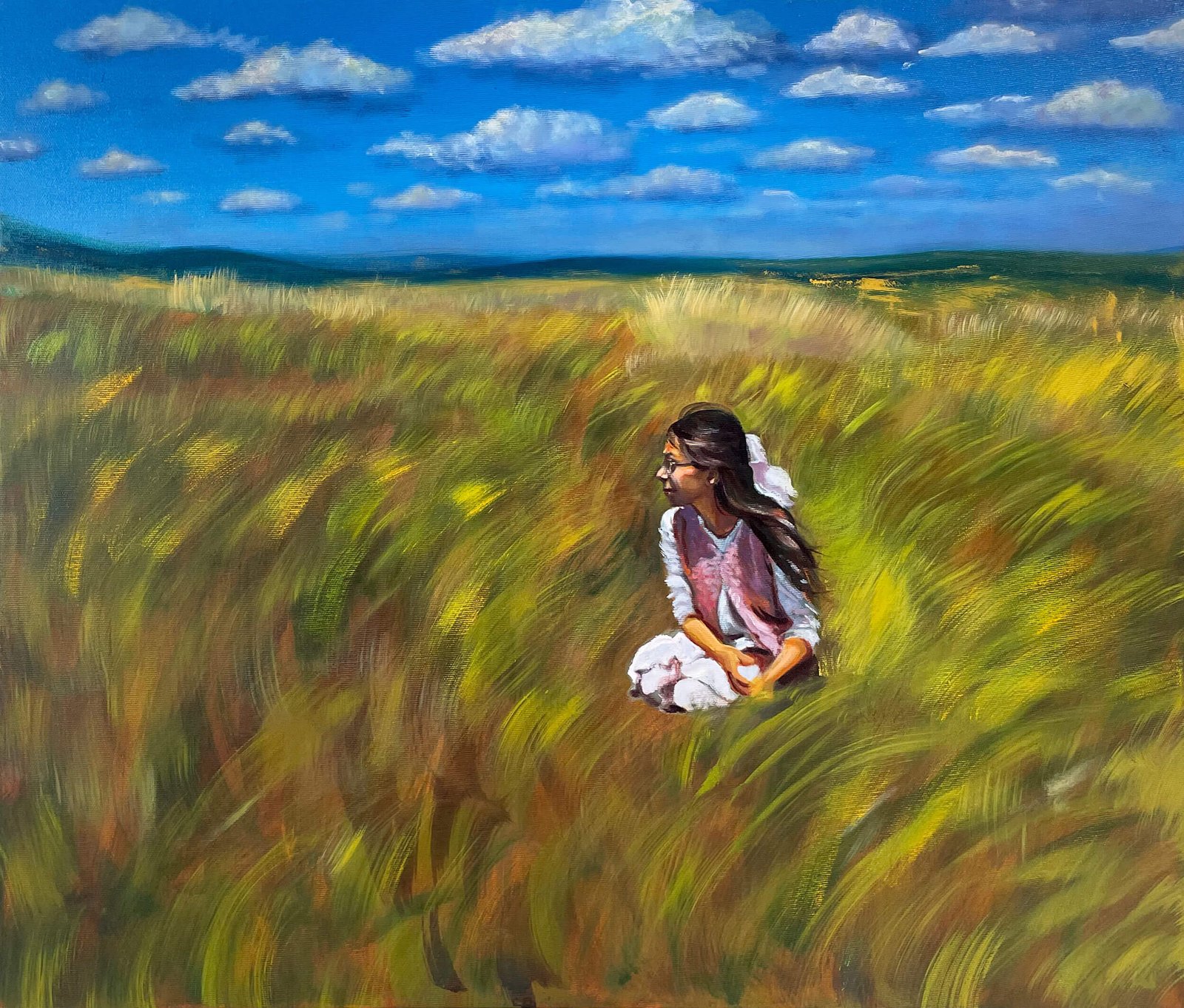 painting of girl in field
