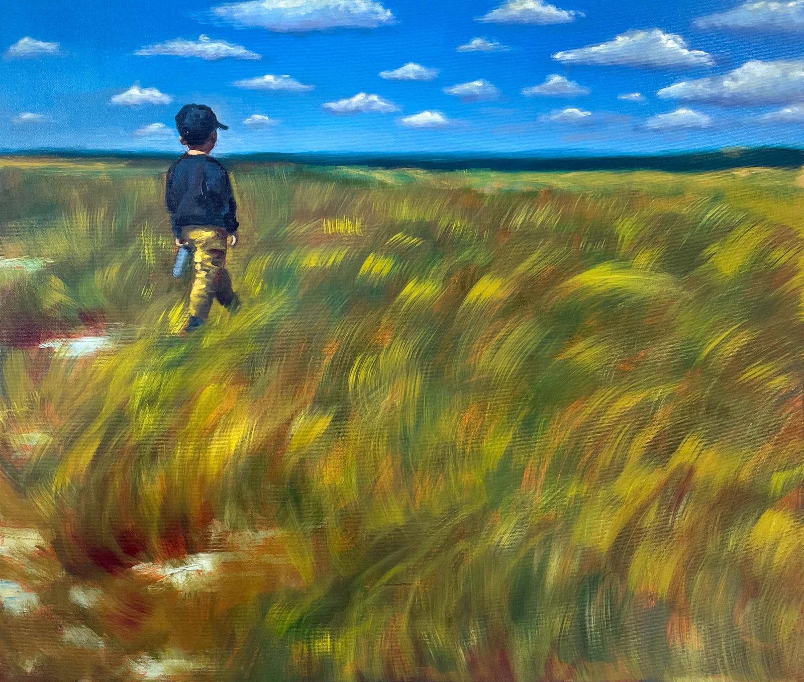 painting of boy in field
